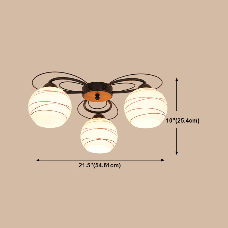 Black Metal Flush Ceiling Light Traditional Multi-Head Flush Mount Lamp with Glass Shade