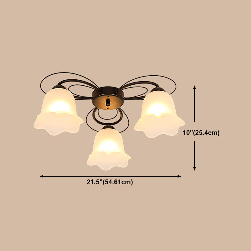 Plafonnier encastré en métal noir, lampe encastrée traditionnelle à plusieurs têtes avec abat-jour en verre