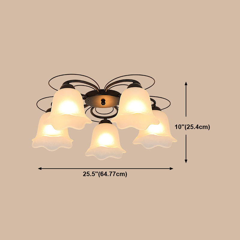 Plafonnier encastré en métal noir, lampe encastrée traditionnelle à plusieurs têtes avec abat-jour en verre