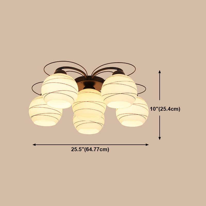 Plafonnier encastré en métal noir, lampe encastrée traditionnelle à plusieurs têtes avec abat-jour en verre