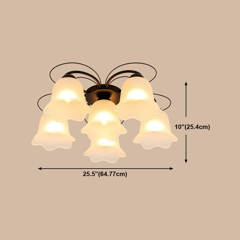 Plafonnier encastré en métal noir, lampe encastrée traditionnelle à plusieurs têtes avec abat-jour en verre