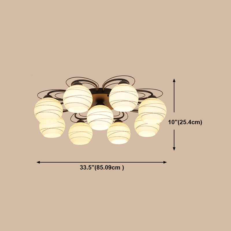 Black Metal Flush Ceiling Light Traditional Multi-Head Flush Mount Lamp with Glass Shade