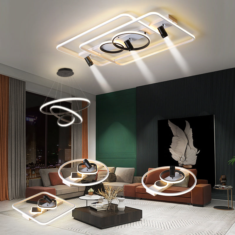 Modern Geometric Ceiling Light Metal Multi Light Track Flush Mount Light for Living Room