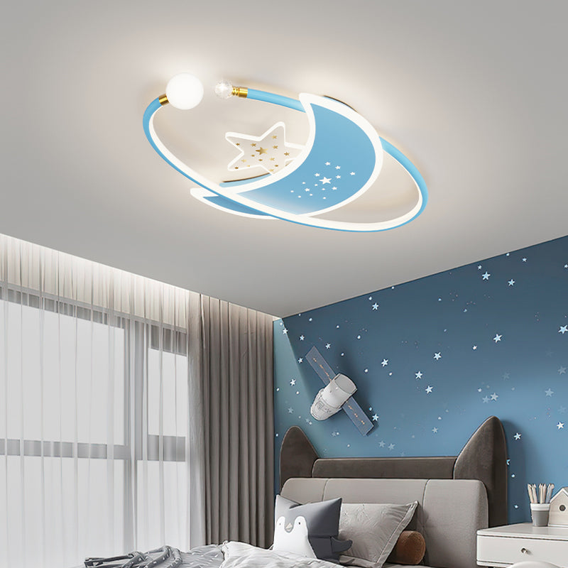 Luz de techo LED de estilo encantador con forma de luna de metal para montaje en techo para habitación de niños