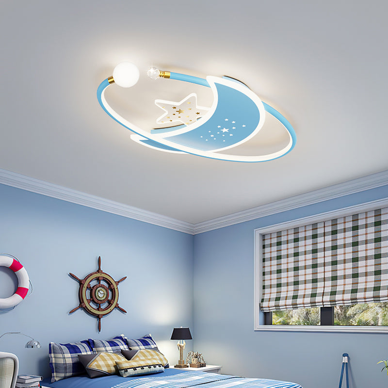 Metal Moon Shape Ceiling Mount Light Lovely Style LED Ceiling Light for Kid's Room