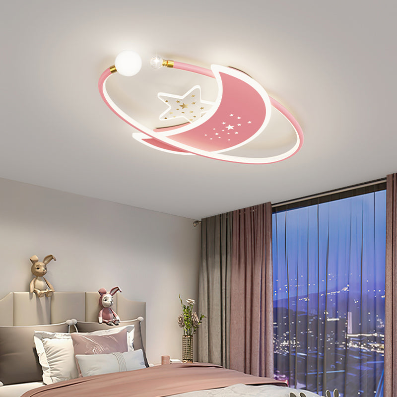 Metal Moon Shape Ceiling Mount Light Lovely Style LED Ceiling Light for Kid's Room