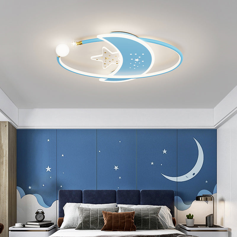 Metal Moon Shape Ceiling Mount Light Lovely Style LED Ceiling Light for Kid's Room