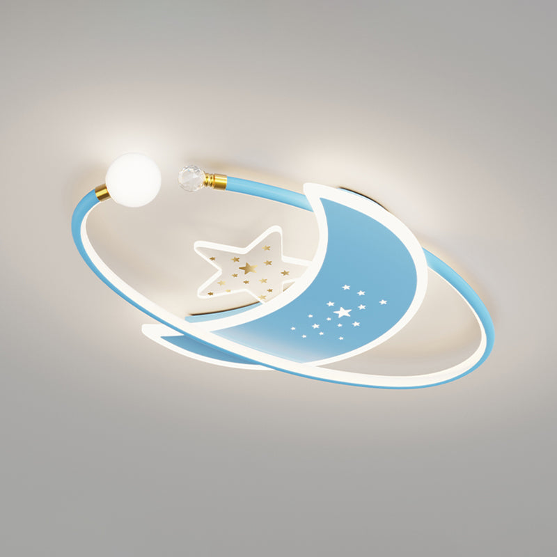 Luz de techo LED de estilo encantador con forma de luna de metal para montaje en techo para habitación de niños