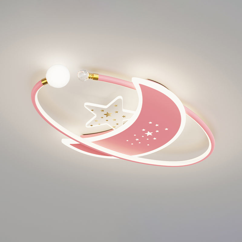 Metal Moon Shape Ceiling Mount Light Lovely Style LED Ceiling Light for Kid's Room