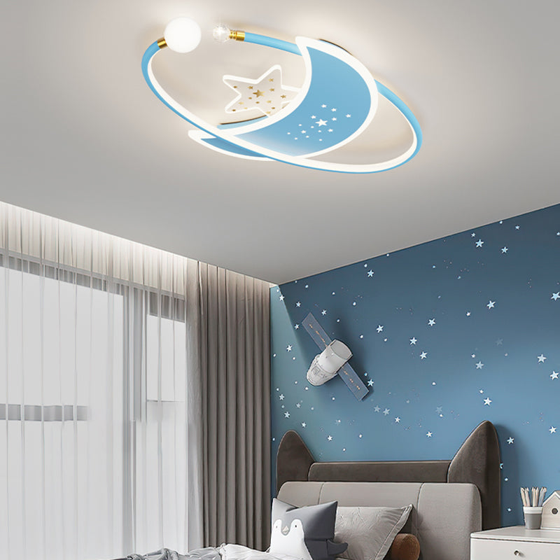 Metal Moon Shape Ceiling Mount Light Lovely Style LED Ceiling Light for Kid's Room