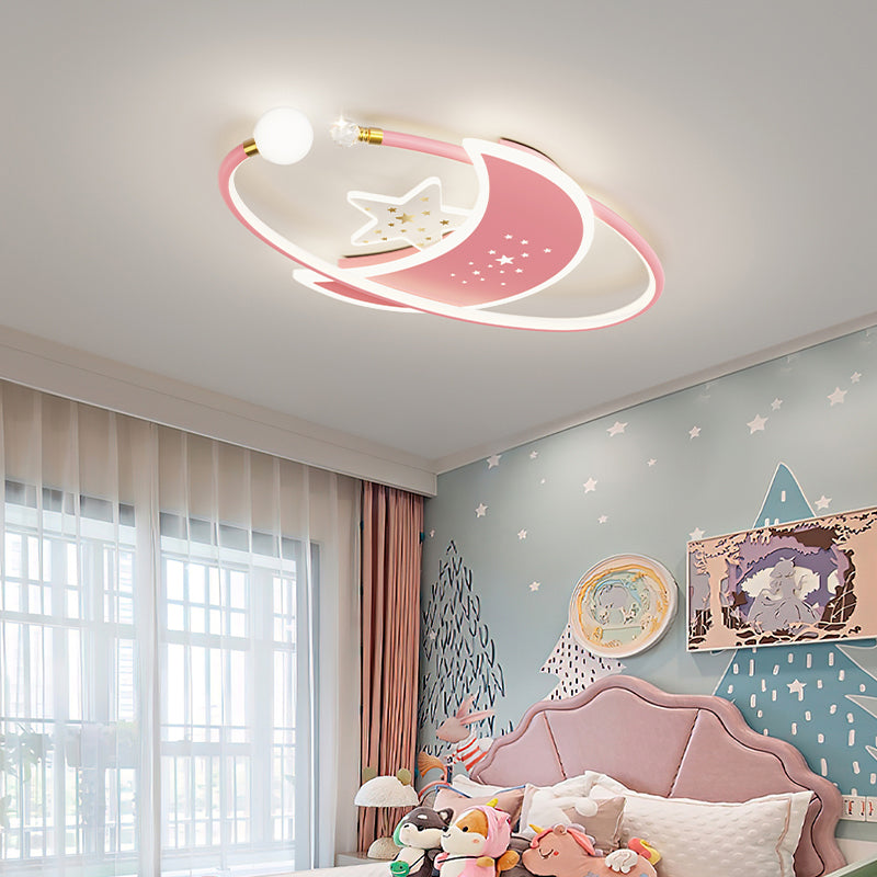 Luz de techo LED de estilo encantador con forma de luna de metal para montaje en techo para habitación de niños