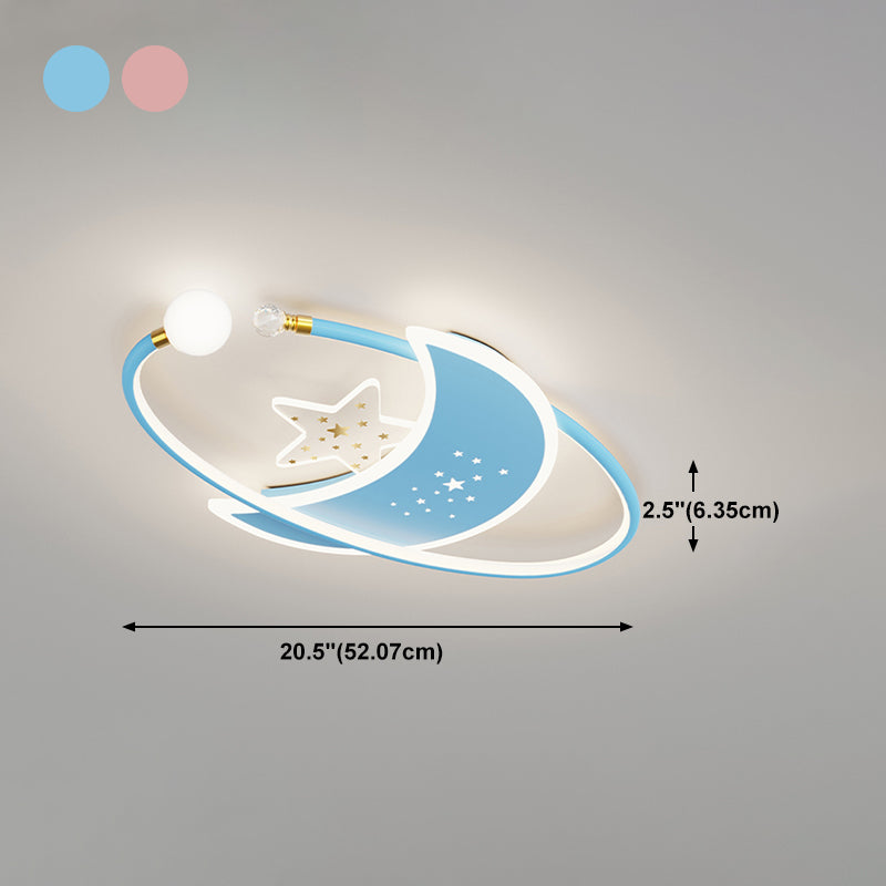 Metal Moon Shape Ceiling Mount Light Lovely Style LED Ceiling Light for Kid's Room