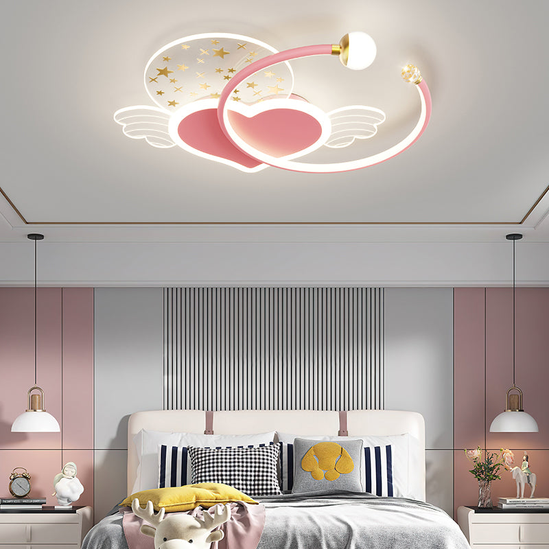 Metal Heart Shape Ceiling Mount Light Lovely Style LED Ceiling Light for Kid's Room