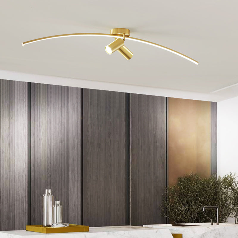 Modern Brass Ceiling Light Linear 3 Lights Flush Mount Ceiling Light for Bedroom