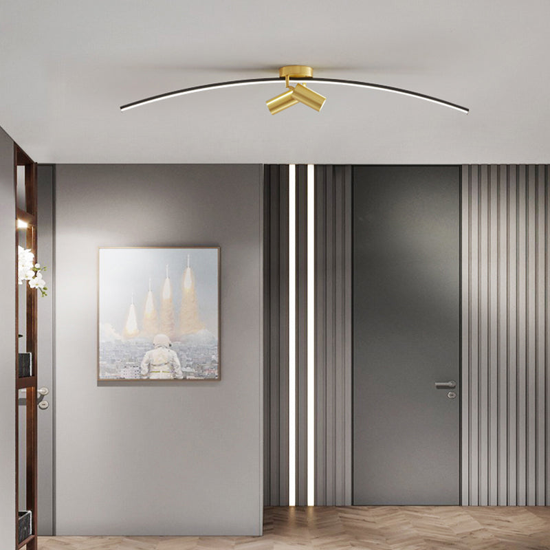 Modern Brass Ceiling Light Linear 3 Lights Flush Mount Ceiling Light for Bedroom