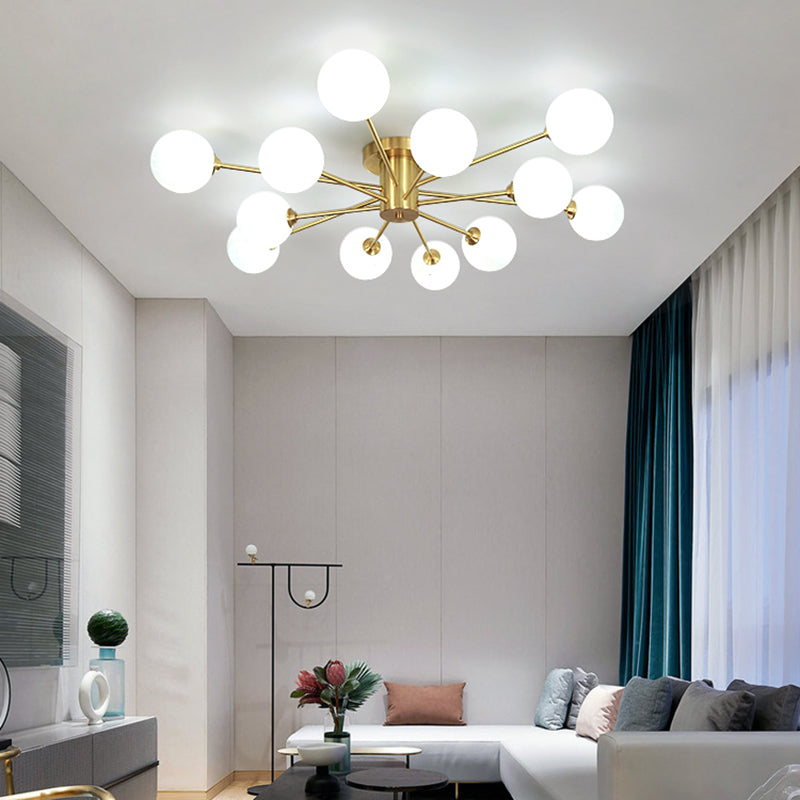 Lampada da soffitto moderna in ottone con paralume in vetro per soggiorno