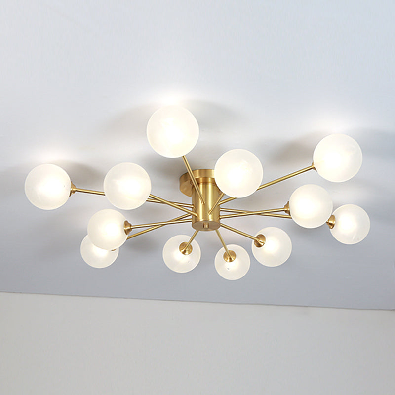 Lampada da soffitto moderna in ottone con paralume in vetro per soggiorno