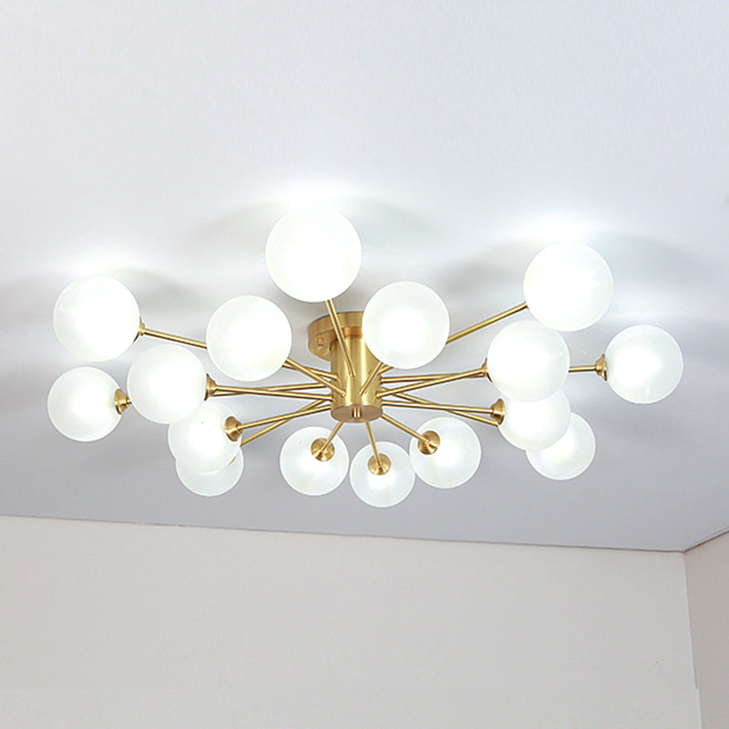 Lampada da soffitto moderna in ottone con paralume in vetro per soggiorno