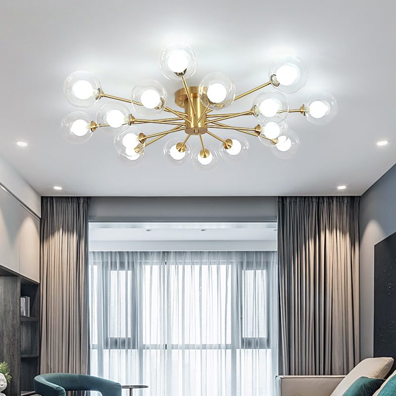 Lampada da soffitto moderna in ottone con paralume in vetro per soggiorno