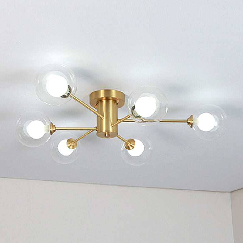 Lampada da soffitto moderna in ottone con paralume in vetro per soggiorno