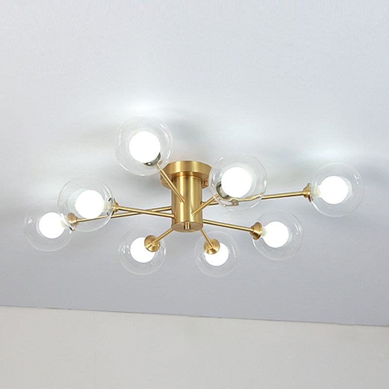 Modern Brass Ceiling Light Glass Shade Flush Mount Light for Living Room