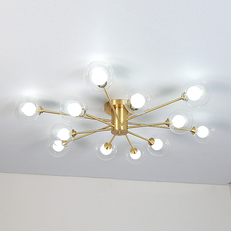 Lampada da soffitto moderna in ottone con paralume in vetro per soggiorno