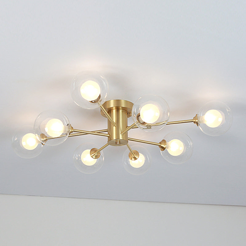 Lampada da soffitto moderna in ottone con paralume in vetro per soggiorno