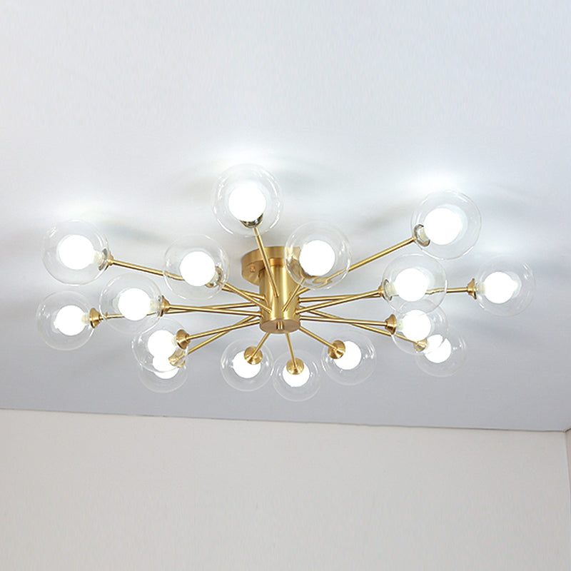 Lampada da soffitto moderna in ottone con paralume in vetro per soggiorno