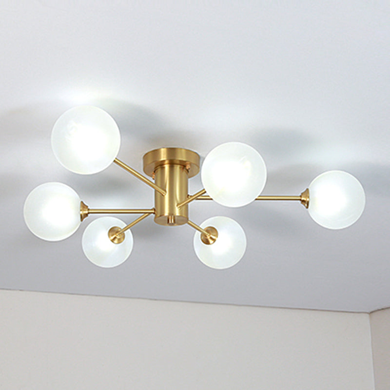 Lampada da soffitto moderna in ottone con paralume in vetro per soggiorno