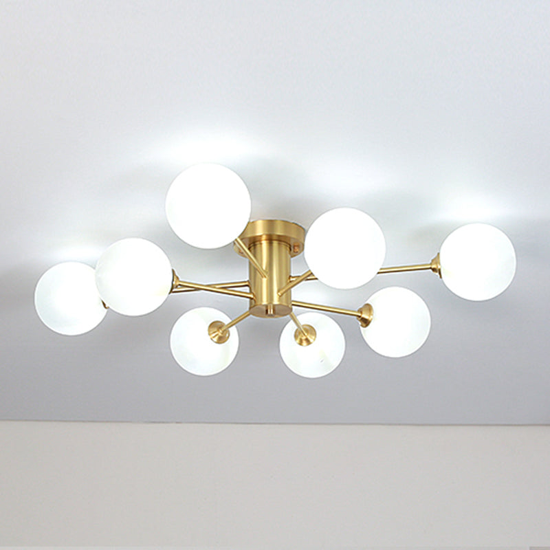 Lampada da soffitto moderna in ottone con paralume in vetro per soggiorno