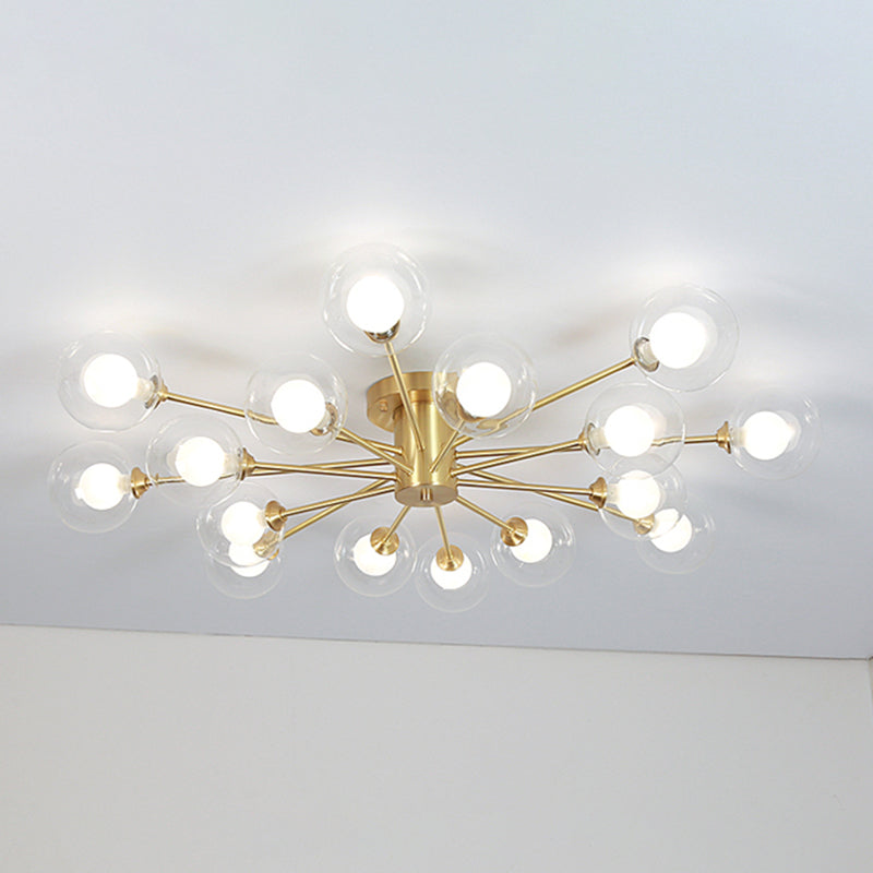 Lampada da soffitto moderna in ottone con paralume in vetro per soggiorno