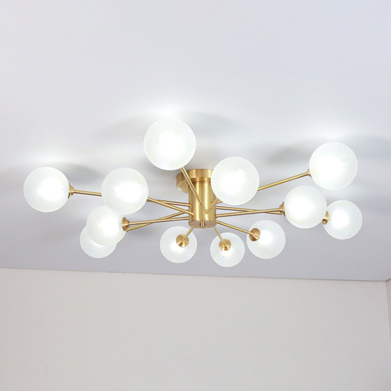 Lampada da soffitto moderna in ottone con paralume in vetro per soggiorno