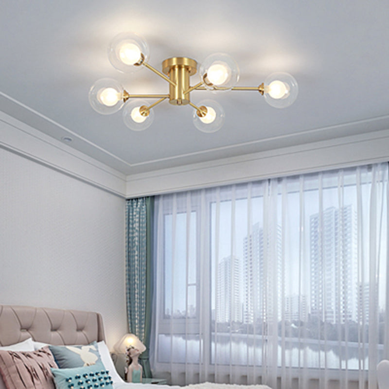 Modern Brass Ceiling Light Glass Shade Flush Mount Light for Living Room