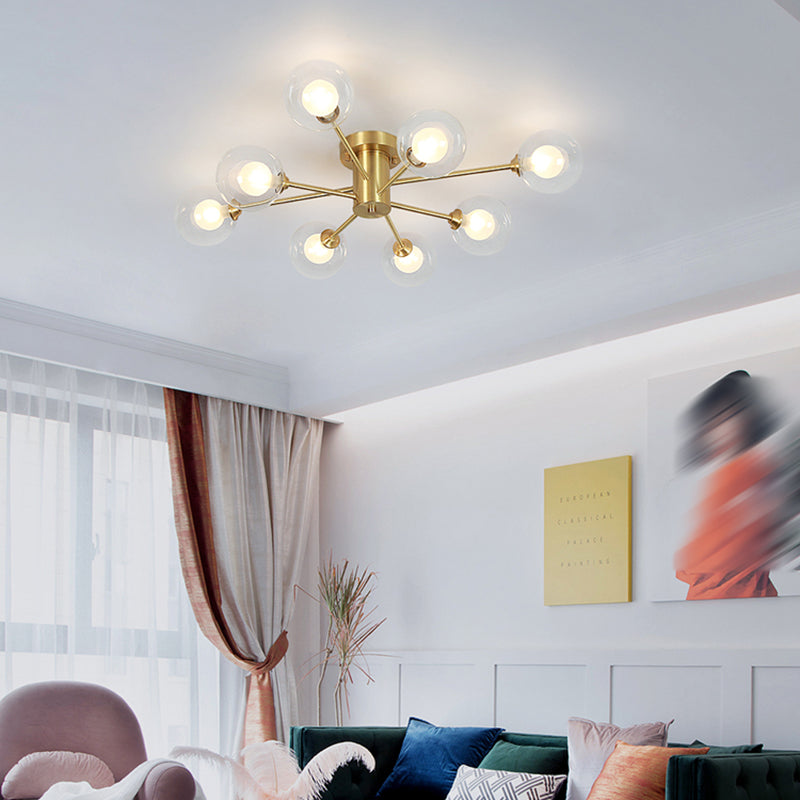 Lampada da soffitto moderna in ottone con paralume in vetro per soggiorno