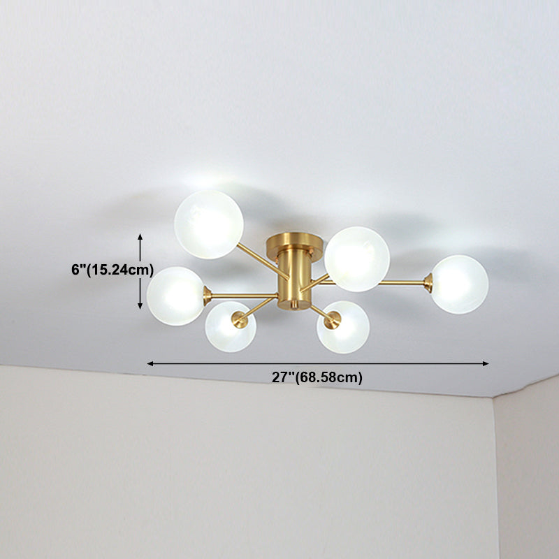 Modern Brass Ceiling Light Glass Shade Flush Mount Light for Living Room