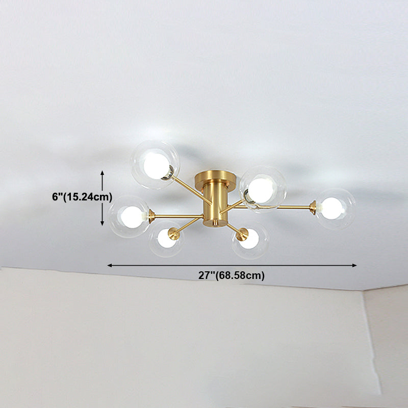 Modern Brass Ceiling Light Glass Shade Flush Mount Light for Living Room