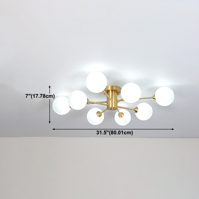 Lampada da soffitto moderna in ottone con paralume in vetro per soggiorno