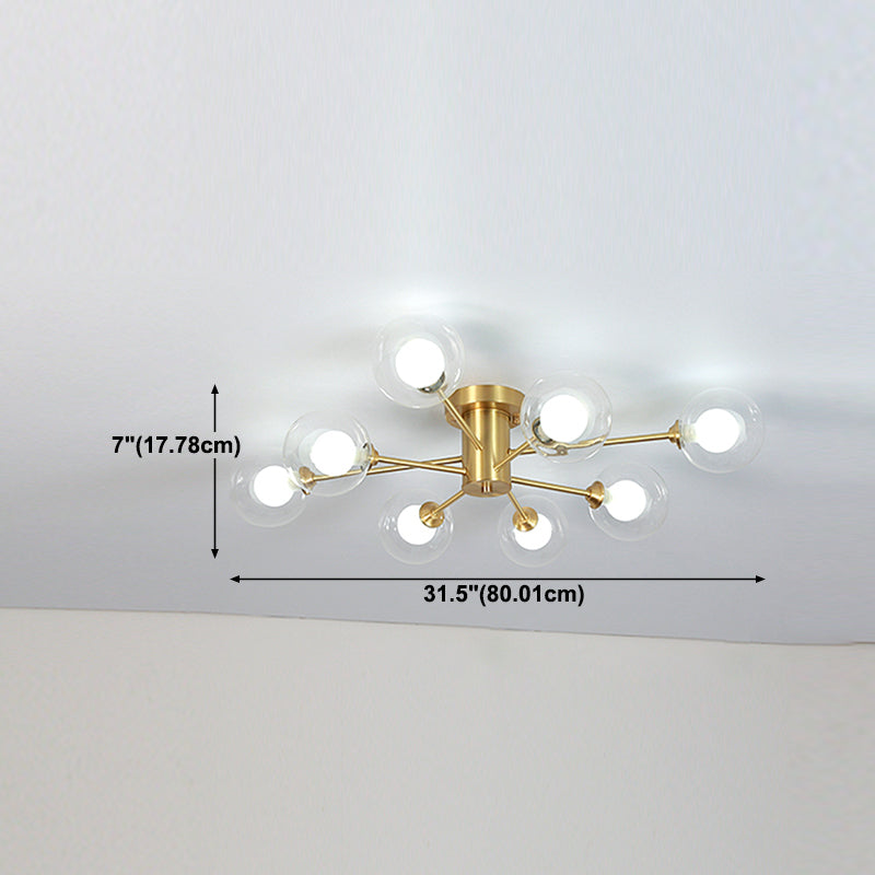 Modern Brass Ceiling Light Glass Shade Flush Mount Light for Living Room