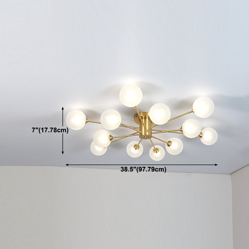 Lampada da soffitto moderna in ottone con paralume in vetro per soggiorno