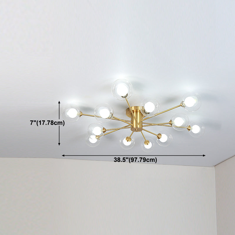 Lampada da soffitto moderna in ottone con paralume in vetro per soggiorno