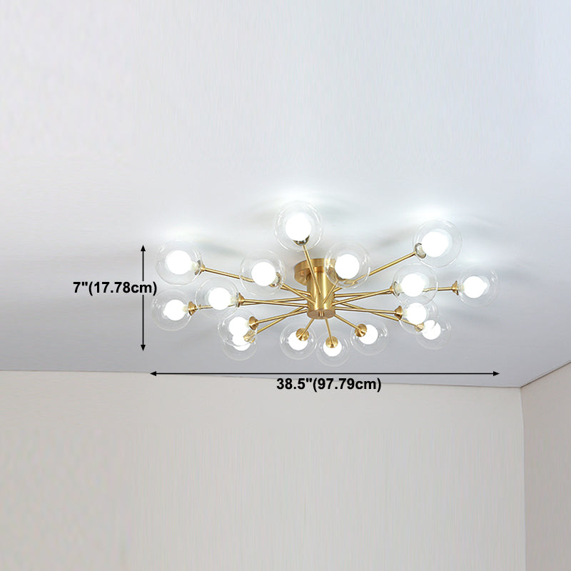 Lampada da soffitto moderna in ottone con paralume in vetro per soggiorno