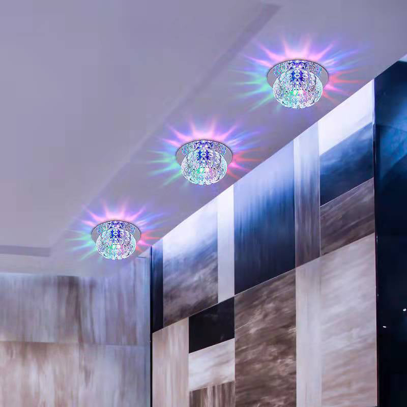 Modern Bowl Shape Ceiling Light Crystal 2 Light Ceiling Light with Hole 2-3.5'' Dia