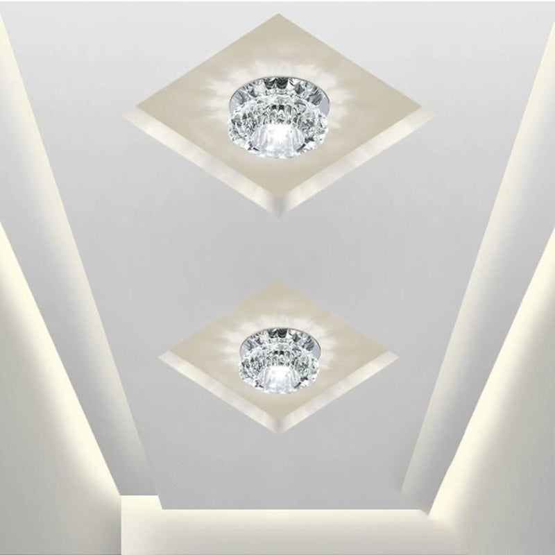 Modern Style Bowl Shape Ceiling Light Crystal 2 Light Ceiling Light with Hole 2-3.5''Dia