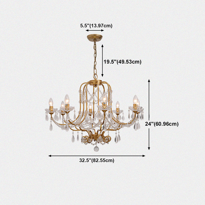 Lampe de lustre en or vintage suspension de suspension en métal vintage avec goutte de cristal