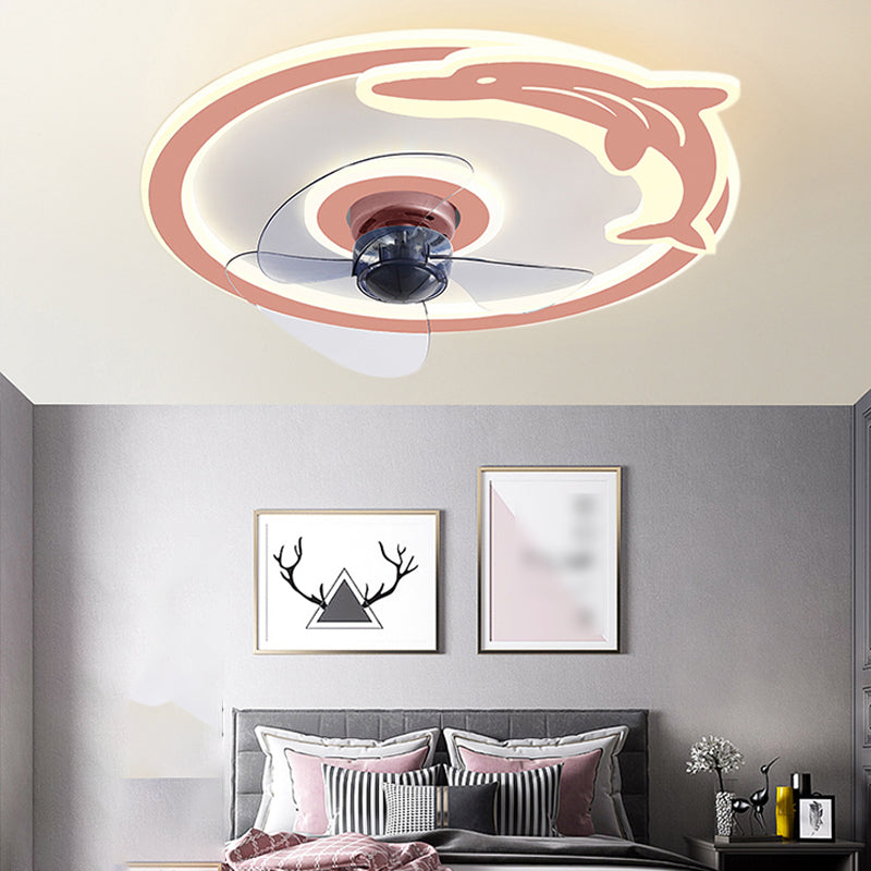 Metal Round Ceiling Pendant Modern Style 2 Lights LED Fan Light for Bedroom