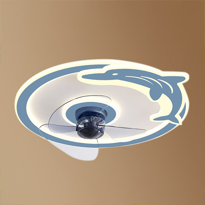 Metal Round Ceiling Pendant Modern Style 2 Lights LED Fan Light for Bedroom