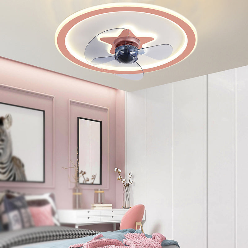 Metal Round Ceiling Pendant Modern Style 2 Lights LED Fan Light for Bedroom