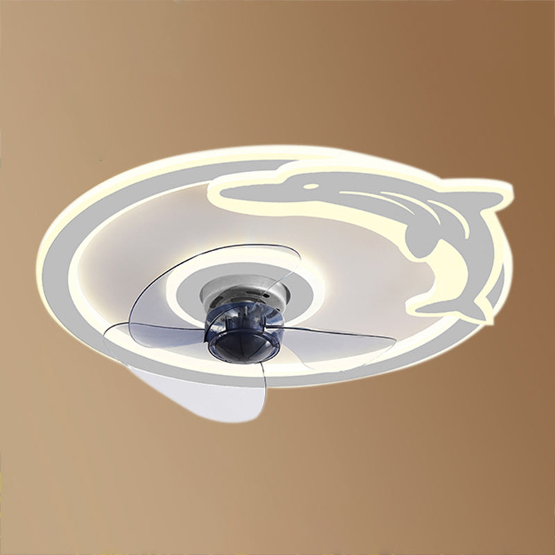 Metal Round Ceiling Pendant Modern Style 2 Lights LED Fan Light for Bedroom