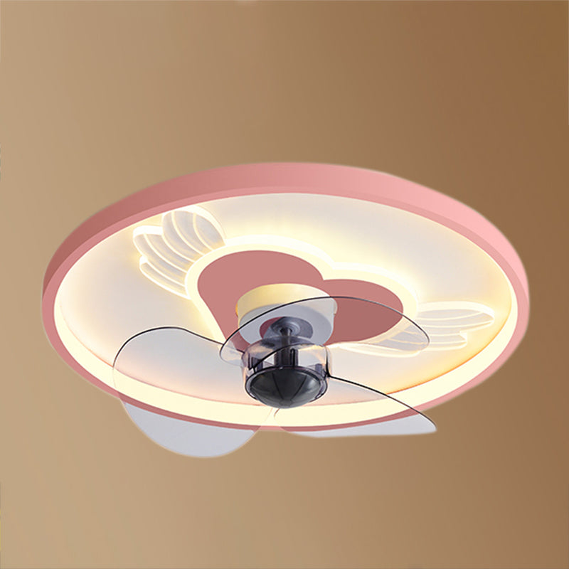 Metal Round Ceiling Pendant Modern Style 2 Lights LED Fan Light for Bedroom