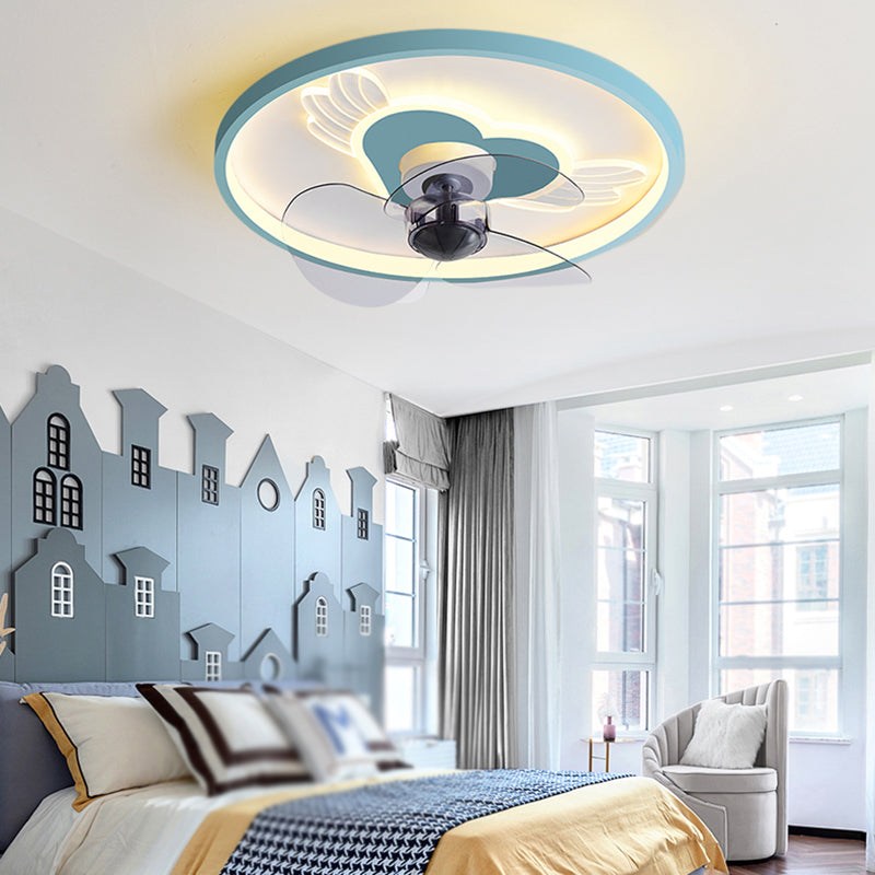 Metal Round Ceiling Pendant Modern Style 2 Lights LED Fan Light for Bedroom